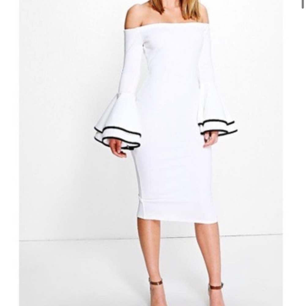 Off shoulder flared sleeve midi dress